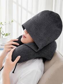 Adjustable Hooded U-Shaped Neck Pillow, Polyester Fiber Material, Hand Washable, Multiple Colors Available, Suitable For Car Travel And Outdoor Use, Comfortable Fit And Neck Support - Hooded Pillow - View 1