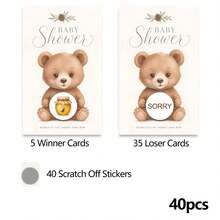 20/40pcs Cute Brown Bear Baby Shower Scratch‑Off Game Cards,Scratch The Honey To Win Raffle Game Card, Baby Shower Party Guest Game Supplies - Multicolor - View 8