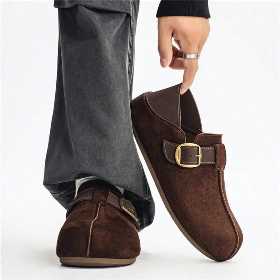Men's Vintage Round Toe Soft Sole Loafers, Slip-On Casual Shoes For Daily Commute, All-Season Versatile For Outings, Driving And Walking - Brown - View 1