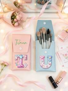 1pc Customized Birthday Floral & Name Bridesmaid Makeup Brush Set With Personalized Letter Embroidered Pouch, Suitable For Wedding Favors, Bridal Party Gifts Or Mother's Day Surprise - one-size - View 4