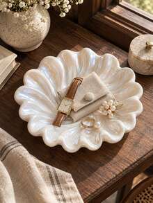 1pc Iridescent Shell Jewelry Tray, Decorative Small Accessory Storage Dish, Vanity/Bathroom/Bedside Universal Ring Dish, Perfume Display Tray, Desktop Organizer, Aesthetic Home Decor, Housewarming Holiday Gift, Room Decoration, Halloween, Kitchen, Cup, Christmas Home Decor - Multicolor - View 3