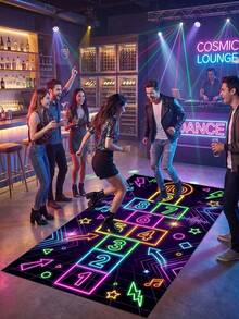 1pc Vintage Neon Jumping Game Rug, Polyester Fiber Rectangular Game Mat, Non-Slip Floor Mat, Suitable For 80s/90s Themed Events, Group Games, Boys Games, Girls Games, Home Decor And Interactive Game Mat For Adult And Teen Parties - A - View 4