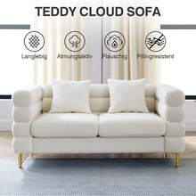 A Modern, Soft Cloud-Shaped Sofa Set With Elegant Metal Legs And Matching Decorative Pillows, Featuring A Wavy, Cloud-Like Backrest Design - White - View 5