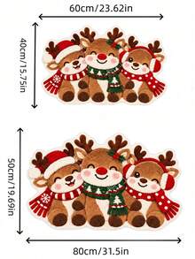 1pc 850g/Sqm Velvet Christmas Cute Reindeer Pattern Bathroom Mat, Non-Slip Decorative Area Rug, Machine Washable, Suitable For Bathroom, Bedroom, Living Room And Other Home Decor - A - View 6