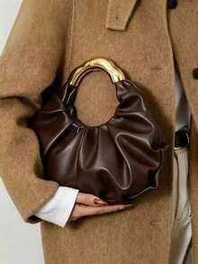 Cloud-Shaped Pleated Underarm Bag, PU Material, Suitable For Daily Use, Shopping, Commuting, Work And University - Coffee - View 3