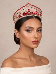 1pc Women's Vintage Baroque Crystal Crown Gold Rhinestone Tiara For Bridal Wedding Prom Party Hair Accessory - Multicolor - View 3