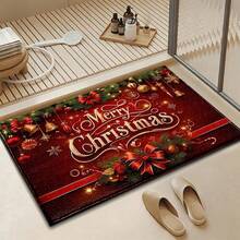 1pc Kitchen Mat, Soft Faux Cashmere Material Floor Mat, Christmas Pattern, Kitchen Anti-Slip Floor Mat, Bathroom Absorbent Floor Mat, Entryway Door Mat, Bedroom Door Mat, Suitable For Multiple Scenes Anti-Slip Floor Mat, Room Decor, Holiday Gift - Multicolor - View 6