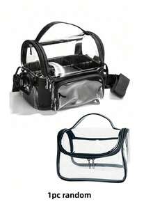 1pc Large Capacity Transparent Crossbody Makeup Bag, Toiletry Storage Organizer - Black - View 6