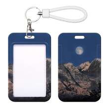 1pc ID Card Badge Holder Key Chain With Metal Keyring, Plastic Slide Open With ID Window For Women Men Girls Students, Cloud & Moon Pattern, Christmas - A - View 3