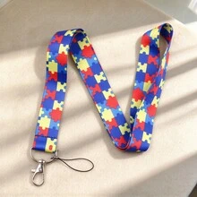 Colorful Puzzle Piece Autism Awareness Lanyard, Printed Neck Strap For Keys, Phone Lanyard ID Card Holder Strap For School Work, Lovely Gift - Multicolor - View 6