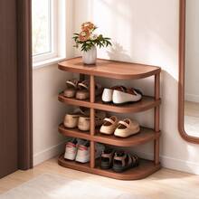 Nordic Minimalist Multi-Layer Floor Shoe Rack, Ultra-Thin Narrow Design Fits Small Entryway, Rounded Curved Edges Reduce Bumping Risk, Thickened Board Material Sturdy And Durable, Layered Storage For Slippers And Casual Shoes, Top Shelf Can Hold Bags And Flowers, Easy Installation, Home Entrance Shoe Storage Organizer - Mocha Brown - View 2