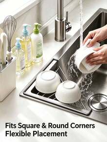 Expandable Sink Organizer Rack With Drainage Design, Kitchen Sink Side Sponge And Cleaning Tool Storage Rack, Keeps Items Dry, Saves Countertop Space, Suitable For Dishwashing And Food Preparation - Triangle - View 3