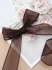10 Yards 1 Roll Autumn Color Series Thick Edge Gauze Ribbon For Flower Bouquet, Floral Art, Gift Wrapping, Cake Packaging, Holiday Party Decoration - Coffee Brown - View 2