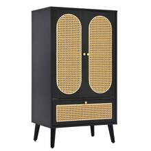 WF316082BAA)Compact Sideboard (1.1 M), Rattan Design, Black, 2 Doors, 1 Drawer, Display Cabinet, Dining Room Cabinet, Shelving, - Versatile Storage Solutions - Black - View 7