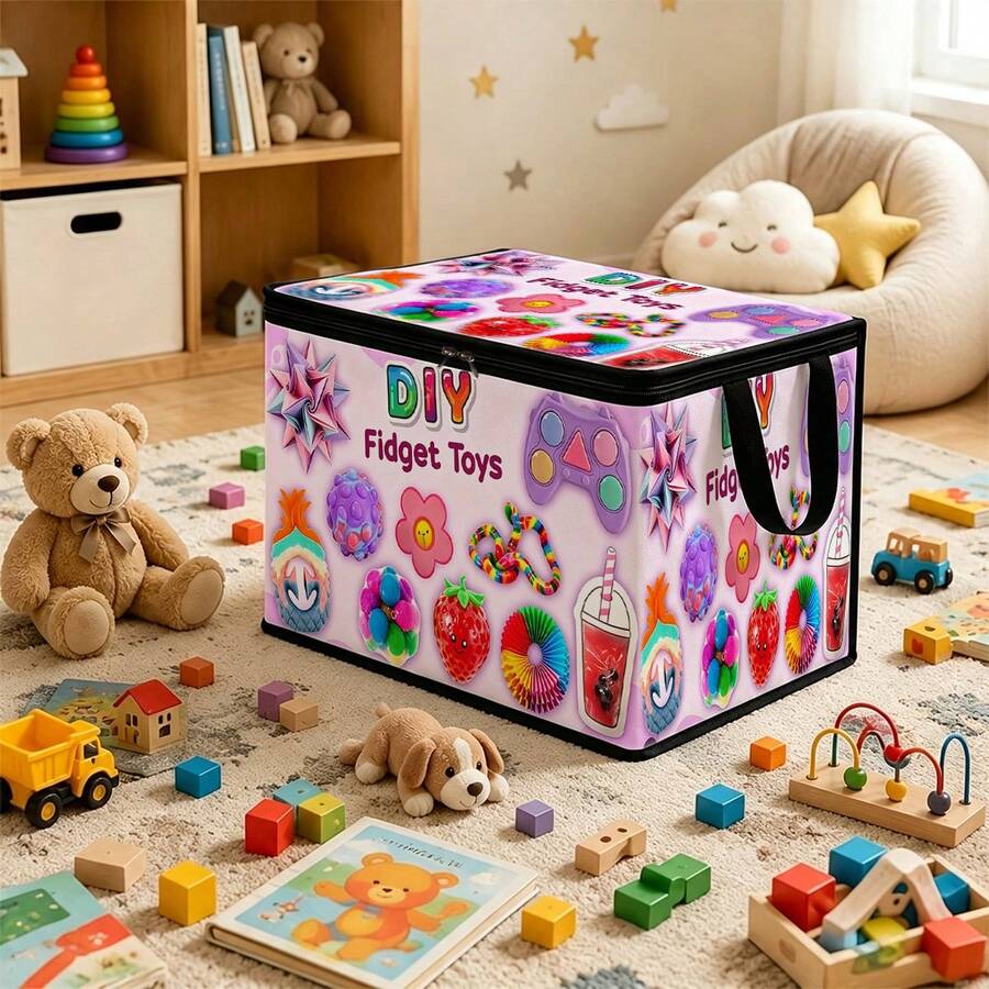 1PC DIY Stress Relief Toy Pattern Under-Bed Storage With Zipper Flip Cover Foldable Storage Box - Suitable For Book Organization, Under-Bed Storage, Car Trunk Storage, Cosmetics, Hair Styling Tools, Toy Storage, Student Back To School Storage, Office, Home Organization, Clothing, Blankets, Large Capacity Storage For Small Household Items - A - View 1