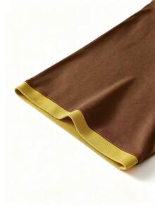 Men's Summer Fashion Casual Minimalist Colorblock Patchwork Crew Neck Short Sleeve T-Shirt - Brown - View 4