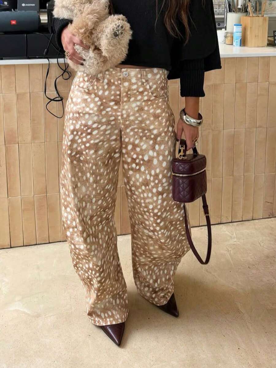 2026 New Women's Deer Spotted Print Fashion Elegant Long Pants, Daily ...