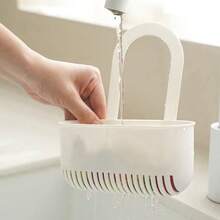 1pc-[Awaoko]Multifunctional Drain Basket, Thickened Durable White PP Material Dishcloth, Sponge Drain Rack, Easy To Disassemble, No-Drill Sink Filter Rack, Kitchen And Bathroom Dual Use, Sponge And Dishcloth Storage Basket, Also Suitable For Vegetable And Fruit Washing And Storage - A - View 2