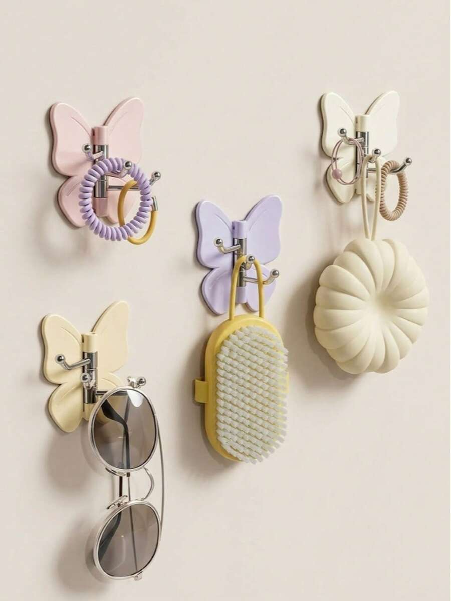 6Pcs Butterfly Wall Hooks, No Drill Self Adhesive Hooks, Decorative Heavy Duty Sticky Hanging Hooks For Bathroom Door Closet Home Organizer, Invisible Waterproof Wall Mount Hanging Holder Random Colors 2/4/6PCS - View 1