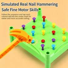 1PC-Double-Sided Nail Tapping/Hammering Toy, Flip & Play Wood/Plastic Peg Pounding Game, Fine Motor & Hand-Eye Coordination Activity For Kids 3+ - Multicolor - View 4