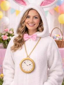 Halloween White Rabbit Costume Accessories 1pc Clock Necklace Hip Hop Rapper Style Clock Necklace For Party Costume Props - Gold Pocket Watch - View 3