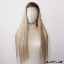 28 Inch Brown Root Ombre Blonde Long Straight Synthetic Wig For Women, Middle Part Heat Resistant Hair Wig, Natural Looking Daily Party Wear Wig Color 24 - Two-Tone - View 4