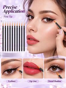 100pcs/50pcs/20pcs/10pcs Pointed Eyeliner Brushes Makeup Tools With Transparent Protective Caps, Suitable For Eyeliner Drawing, Under Eye Shadow, Eyebrow Details And Lip Line Modification, Eyeliner Makeup Tools, Eyebrow Brushes, Eyeshadow Brushes, Precision Makeup Brush Set - Multicolor - View 4