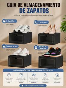 6/14 Piezas de Organizador de zapatos apilable, cajas para calzado con puerta transparente, diseño plegable y modular, almacenamiento para tenis, tacones y zapatos, ideal para dormitorio, armario y entrada, disponible en negro y blanco - Ver 9