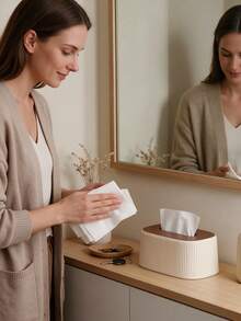 1pc Vertical Textured Paper Towel Holder Cover Decorative Rectangular Dispenser | With Removable Lid, Waterproof Decorative Napkin Holder, Suitable For Kitchen Countertop, Bathroom Vanity, Office Home Decor, Living Room, Nightstand - Multicolor - View 4
