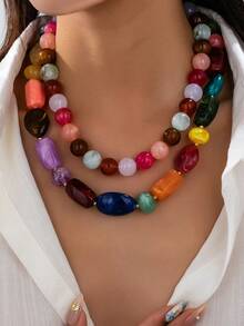 1/2 buah Kalung Manik-Manik Batu Alam untuk Wanita, Kalung Choker Manik-Manik Cakram Heishi Berwarna-warni Berlapis-lapis, Perhiasan Musim Panas Gaya Bohemian Berwarna-warni yang Dapat Ditumpuk (Warna Manik-Manik Acak) - MultiWarna - View 13