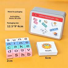 Fun English Word Battle Board Game! Quickly Rotate Letters On Picture Cards, Spell Words With Building Blocks, And Use The Buzzer To Add Competitive Fun. Exquisite Iron Box For Easy Storage And Portability. Helps Children Recognize English Letters And Practice Word Spelling, Suitable For Multi-Player Family Battle, A Great Early Education Intellectual Toy Gift. - Multicolor - View 5