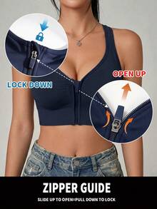 Women High Impact Front Zip Seamless Wireless Sports Bra, Suitable For Spring, Summer, Autumn And Winter - Royal Blue - View 4