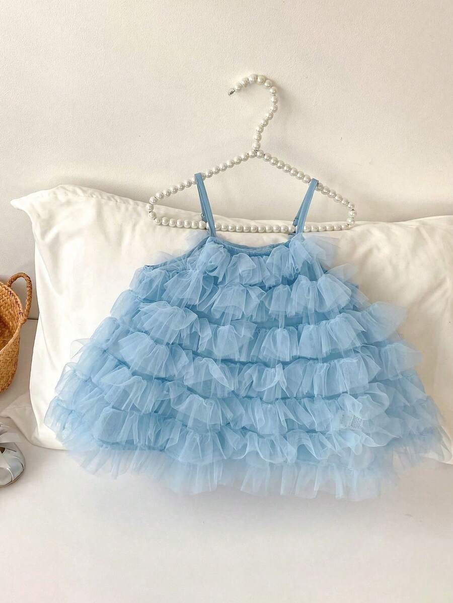 Summer Baby Girl Dress, New Sweet Mesh Spaghetti Strap Dress, Super Cute Cake Skirt