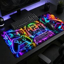 Neon Gamer Extended Mouse Pads, Colorful Game Controller, Headset And Gaming Computer Print, Smooth Fabric Surface Desk Mats For PC Gaming, Keyboard, Office And Teen Room, 4 Sizes Available - View 4