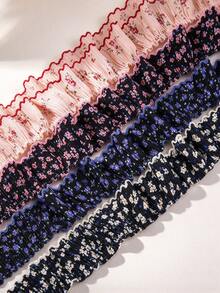 1 Yard Chiffon Ruffled Hem With Small Floral Print And Lace Trim, 4.5cm Doll Clothes Trim, Headband Accessories - Pleated Floral - View 4