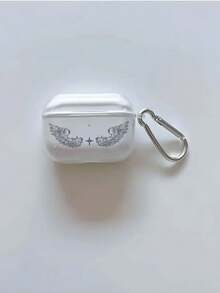 Casing Pelindung Earphone Gaya Gelap Garis Perak Sayap & Bintang, Tepi Hitam Minimalis Anti-Jatuh, Kompatibel dengan Semua Seri Casing Earphone Apple - Clear - View 2