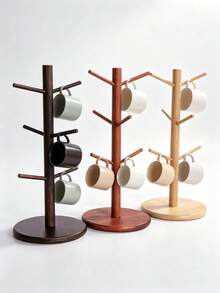 Wooden Mug Tree Holder With 6 Hooks, Countertop Coffee Cup Rack, Kitchen Countertop Wooden Cup Holder, Coffee Bar Teacup Display And Storage Organizer - Multicolor - View 5
