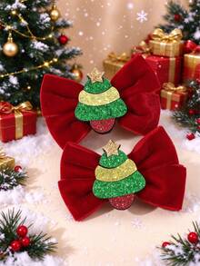 2pcs Christmas Tree Hair Bows For Girls Cute Alligators Clips Fall Winter Festival Party Gift Daily Hair Clips Kids Hair Accessories - Multicolor - View 4