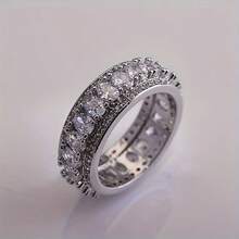 Light Luxury Classic White Gold Plated Full Circle Oval White Zirconia Inlaid Heavy Work Wedding Ring For Women - White Gold - View 2