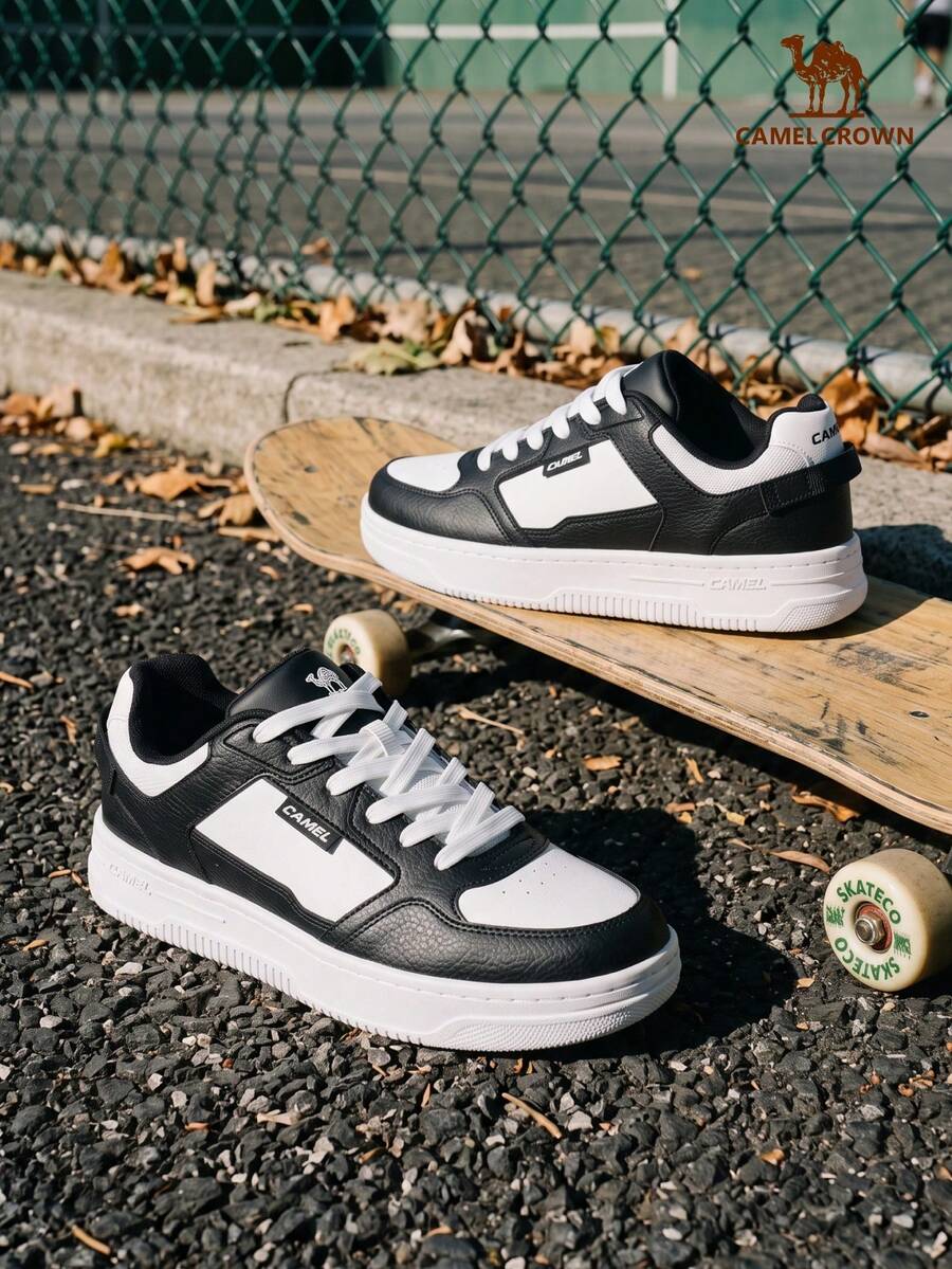 CAMEL CROWN Men's New White Sports Shoes, Fashionable Comfortable Versatile Lightweight Skateboard Shoes - Black/White - View 1