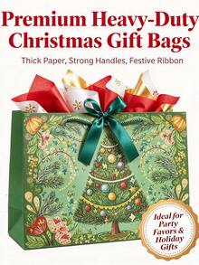 Heavy-Duty Thick Paper Christmas Gift Bags With Handles & Ribbon, Christmas Tree Print Holiday Party Bags For Gift Wrapping, Holiday Shopping, Christmas Celebrations And New Year Events - Multicolor - View 6