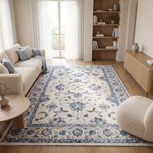 Washable Modern Minimalist Patterned Area Rug – Scandinavian Geometric Design, Contemporary Washable Carpet For Living Room, Bedroom & Home Decor - Dusty Blue - View 6