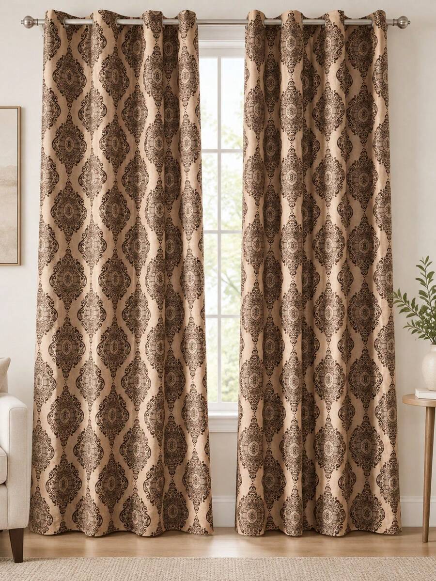 1 pièce Rideau occultant jacquard cationique rouge, rideau occultant thermique isolé de style vintage américain, convient pour la chambre, le salon et le bureau à domicile, rideau d'intimité - Rouge foncé - Voir 1