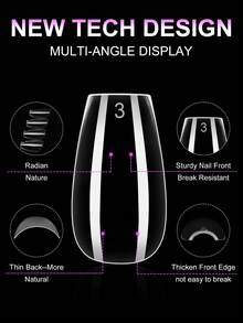 600pcs Thickened Transparent Nail Tips (Natural Or Carved Style Optional), Multiple Shapes Available (E.G., Square), Thickened Tip Design, Perfect Fit For Natural Nails, Ideal Choice For Nail Styling - Clear - View 3