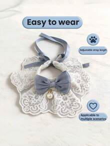 Adjustable Lace Pet Collar, Satin Bow & Pearl Pendant Style - Elegant Princess Design Cat/Dog Bib, Soft Ruffled Neck Accessory For Small Pets, Suitable For Photo Shoots, Outfits And Daily Wear - White - View 3