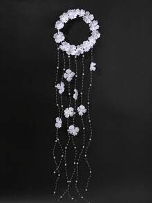 1pc Bohemian White Petal Tassel Headpiece, Vintage Beaded Pearl Hairband, Suitable For Wedding And Photography Events - White Petals - View 9
