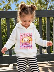Girls Cute Glitter Dumpling Cartoon Print Hooded Sweatshirt, Casual Soft Long Sleeve Pullover, Suitable For Young Girl - White - View 10