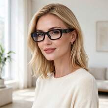 Vintage Fake Glasses For Women, Blue Light Glasses, Retro Small Rectangular Frame, Non-Prescription Lenses - T06 Black Frame - View 1