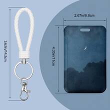 1pc ID Card Badge Holder Key Chain With Metal Keyring, Plastic Slide Open With ID Window For Women Men Girls Students, Cloud & Moon Pattern, Christmas - A - View 2