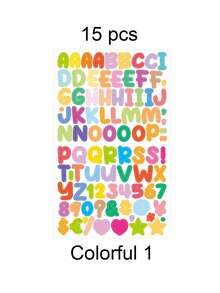 15 Sheets Colorful Alphabet & Number Stickers, Self-Adhesive Bubble Letter & Symbol Stickers For DIY Scrapbooking, Journaling, Cards, Gifts & Everyday Decor - one-size - View 15